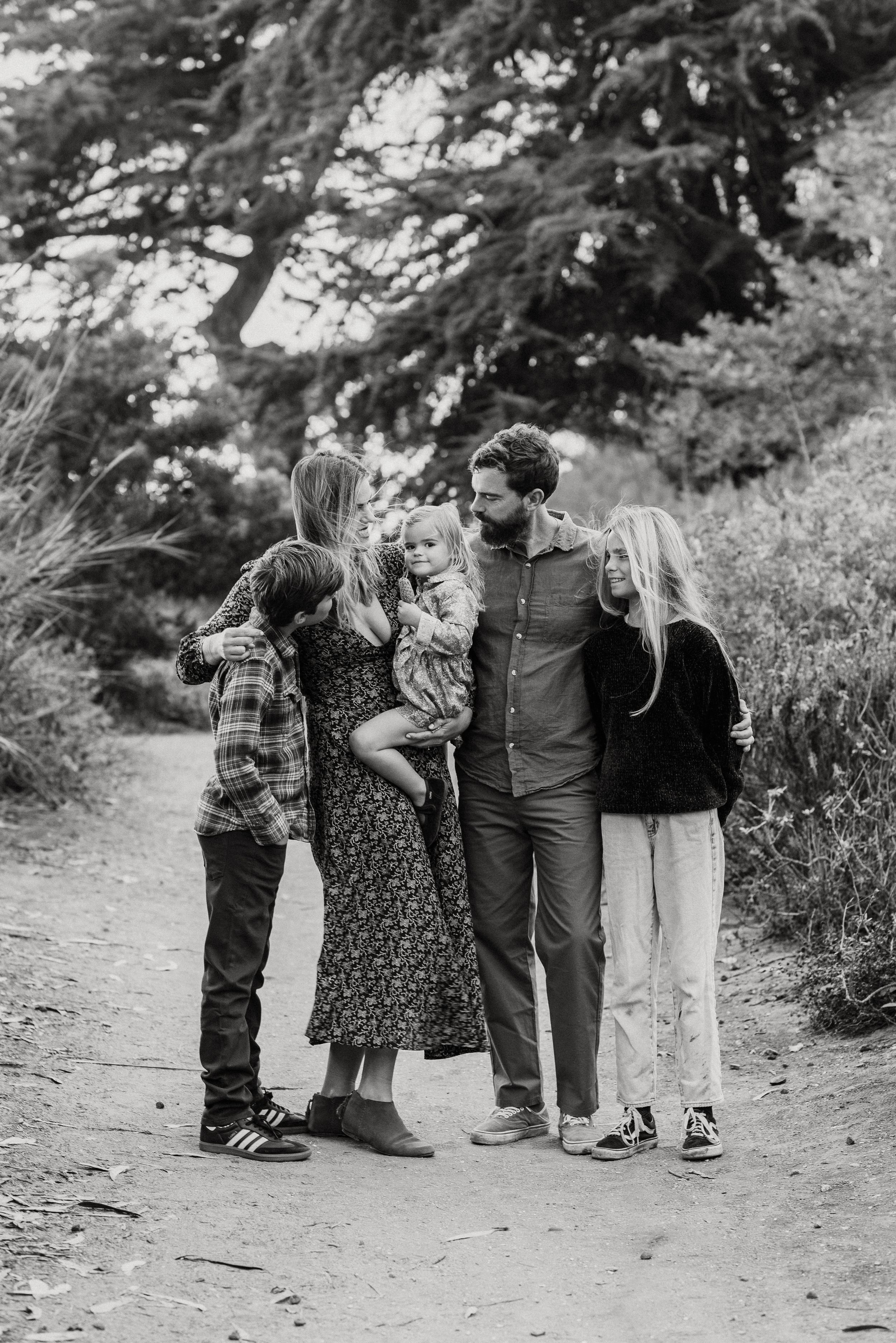 Black and white family portrait in Carpineria