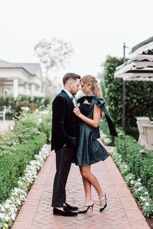 Black tie husband and wife portrait at Rosewood Hotel Montecito