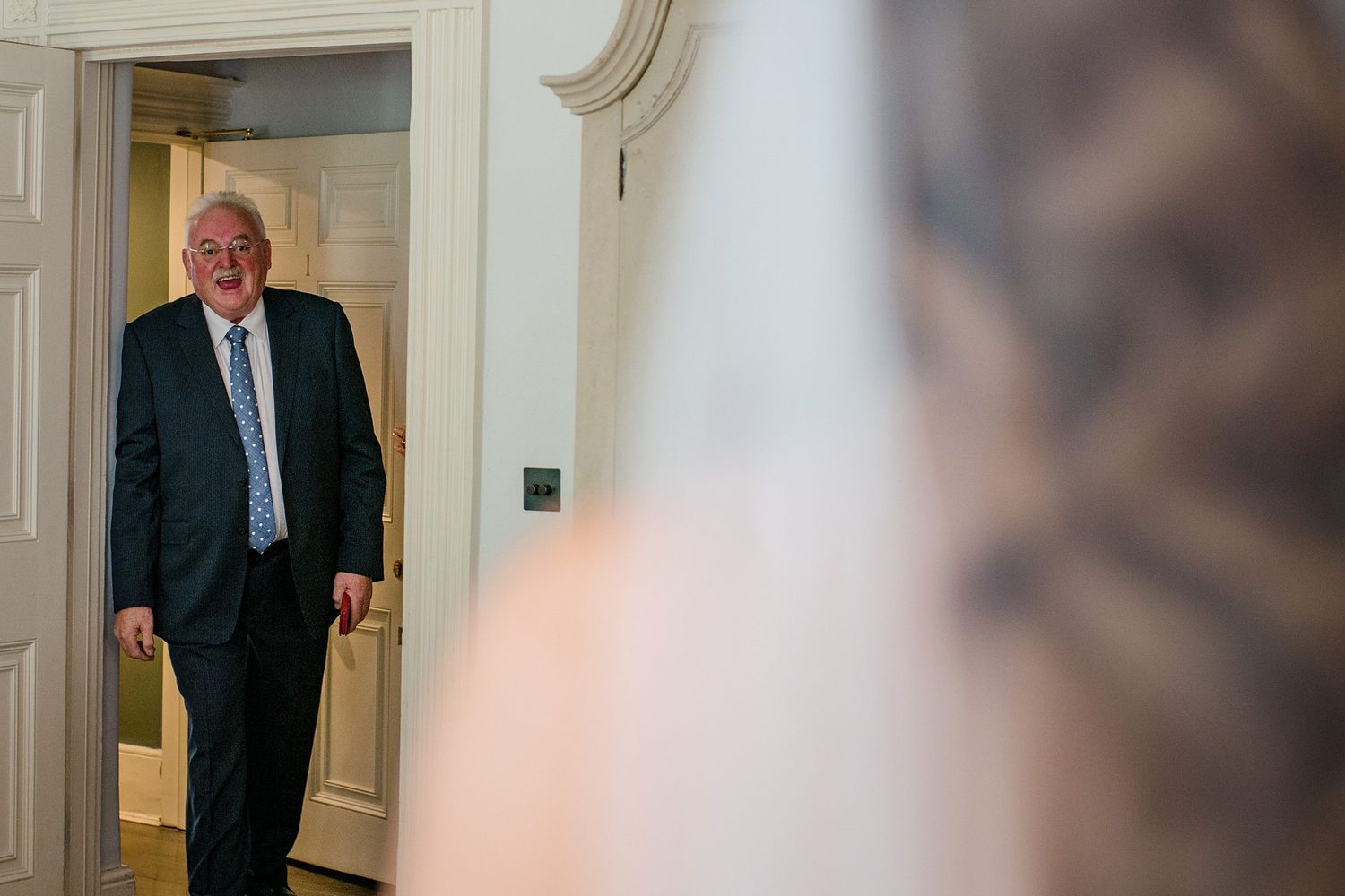 Father of the bride walks through the door at The Westin Nova Scotian, Halifax to see his daughter a bride for the first time.
