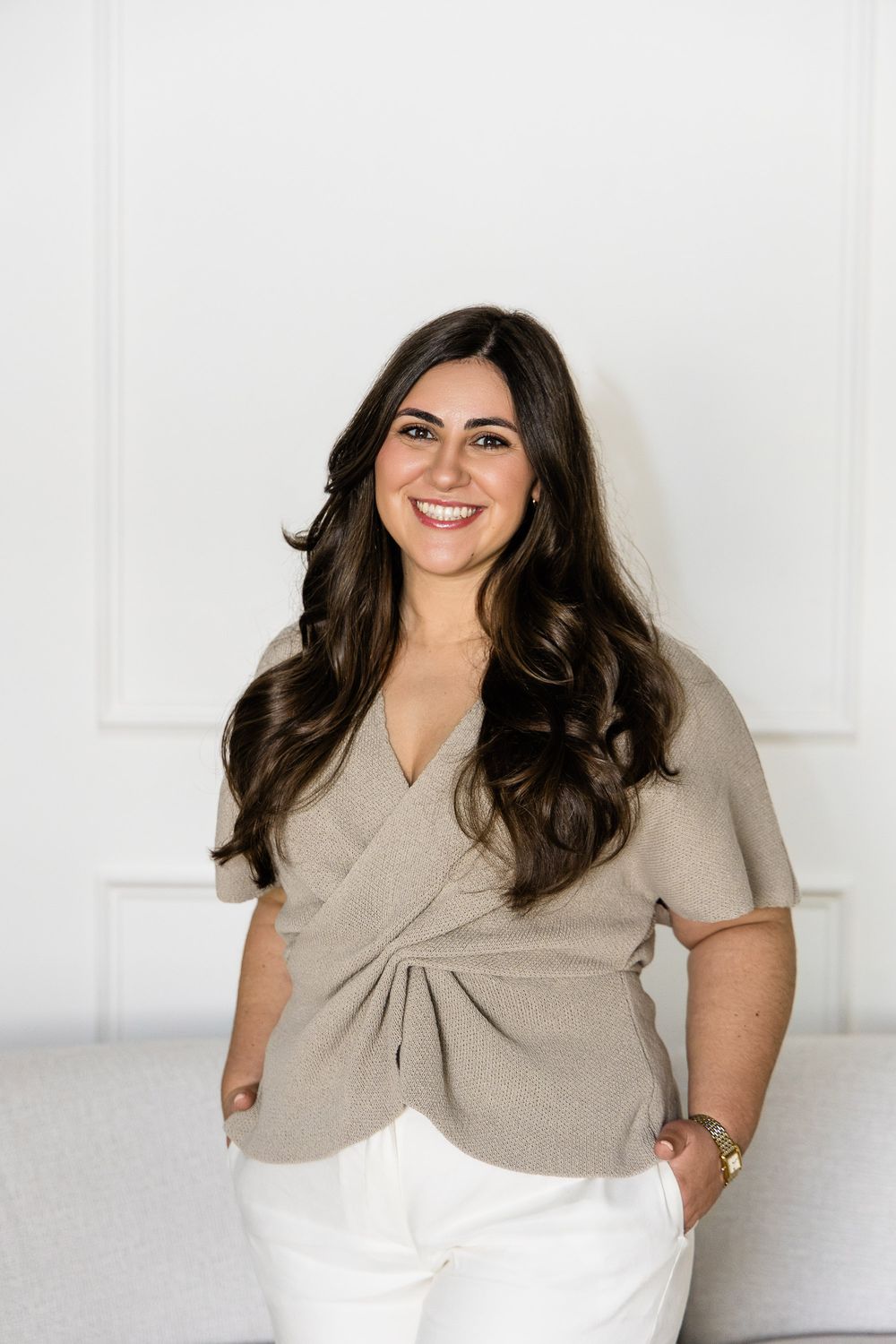 Professional branding headshot of commercial photographer Vera Mey in a bright modern studio space in Jupiter, Florida.
