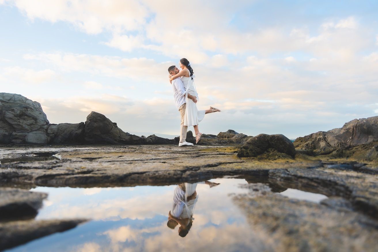 Proposal engagement couple sunset photo at Ironwood beach  Maui Hawaii