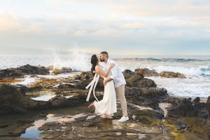 Proposal engagement couple sunset photo at Ironwood beach  Maui Hawaii