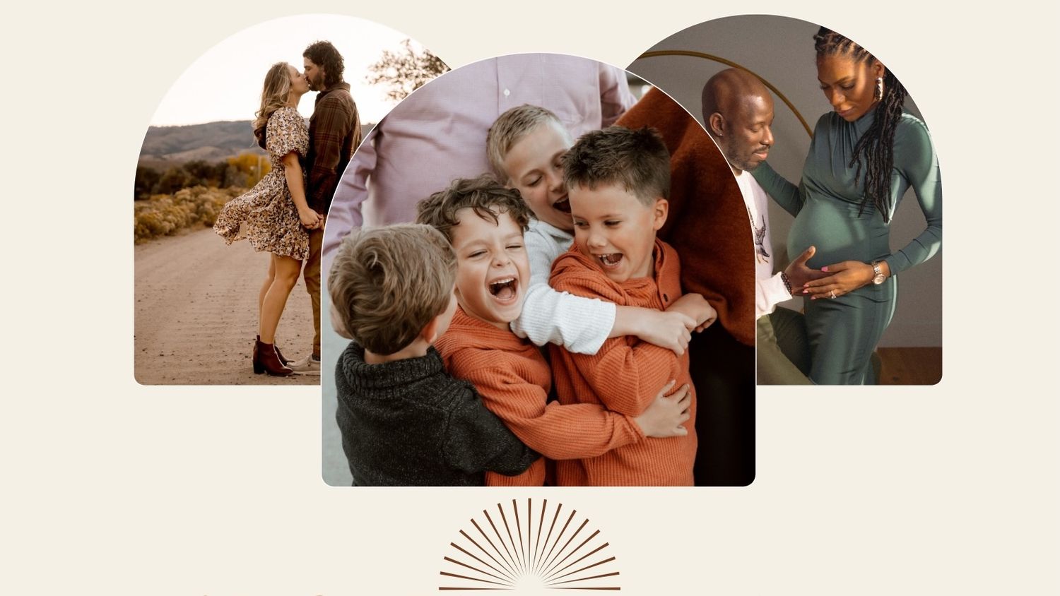 A collection of vintage family photographs showing tender moments between parents and children arranged in a collage layout.