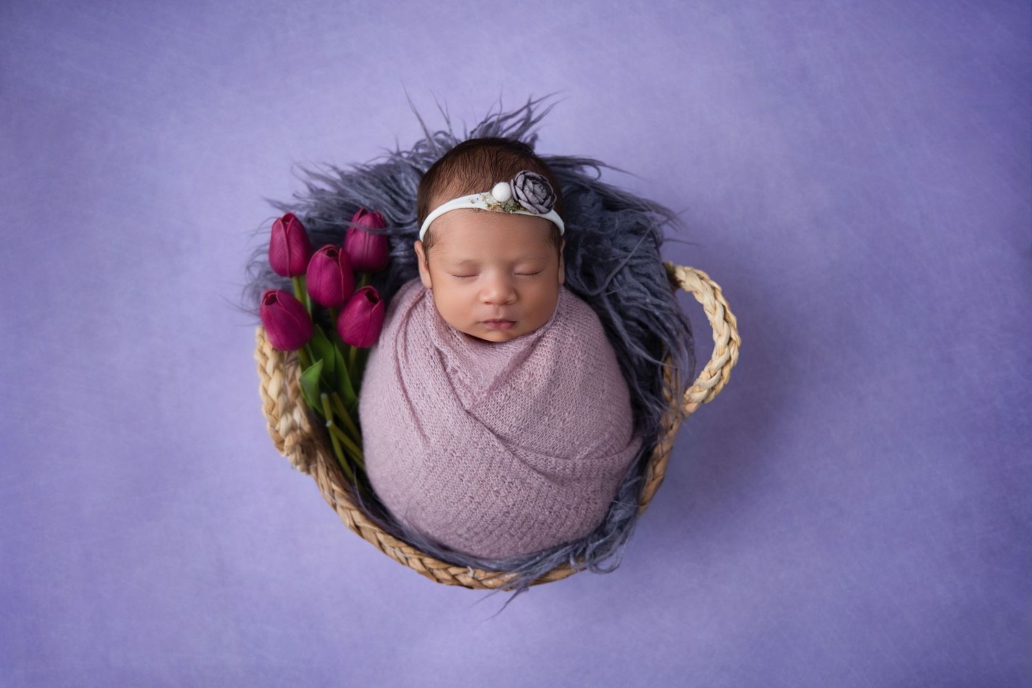 midland tx photographer photographers midland tx newborn photographer midland tx wrapped newborn sleeping posed baby purple tulip newborn