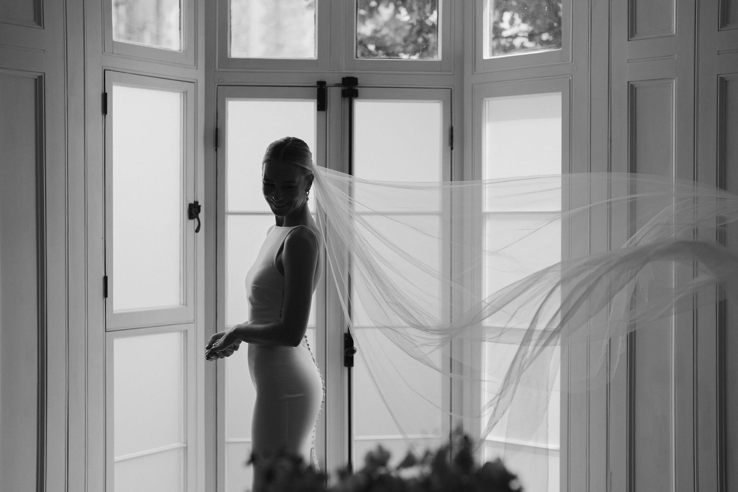 Tunnels Beach Wedding Venue in North Devon, Bride and wedding veil