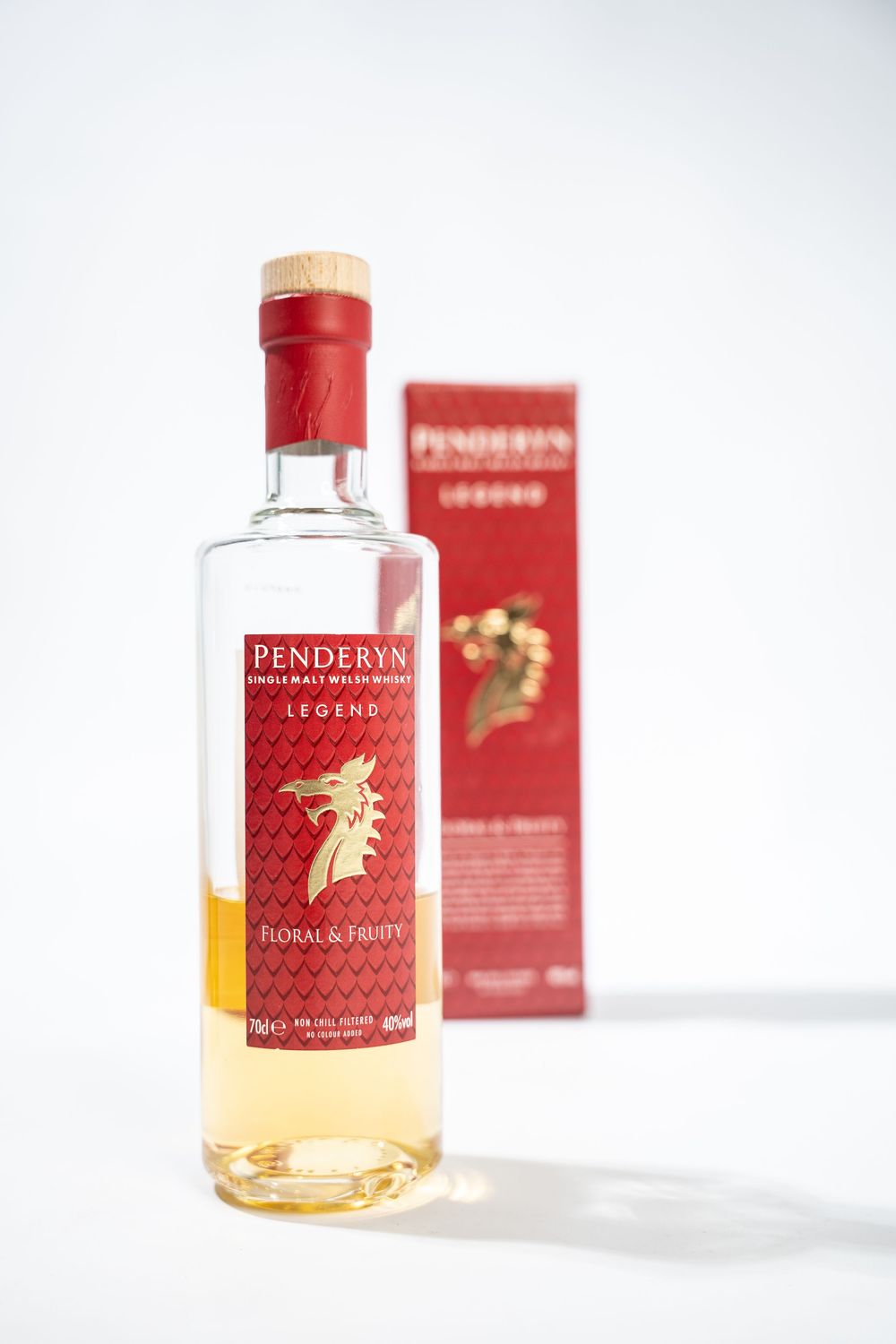 Single bottle of Penderyn Welsh whisky with red box packaging shown against white background.
