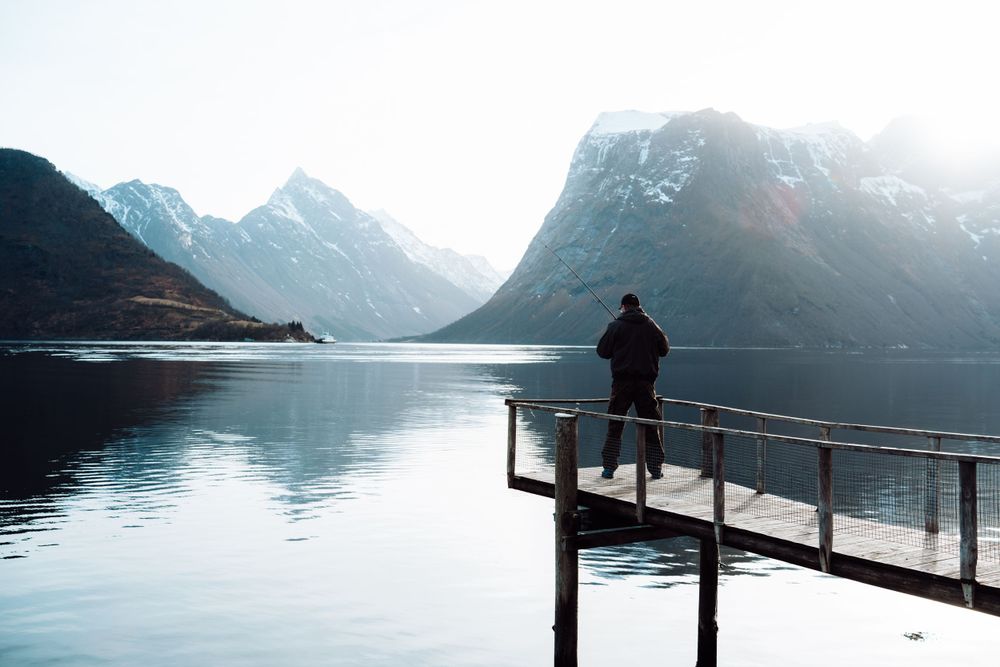 Fishing in norwegian fjord in Sæbø, Hjørundfjorden, Sunnmøre Norway