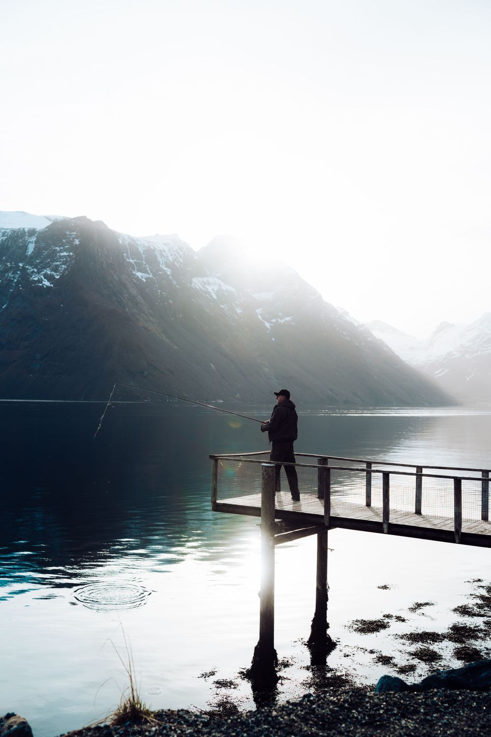 Fishing in norwegian fjord in Sæbø, Hjørundfjorden, Sunnmøre Norway