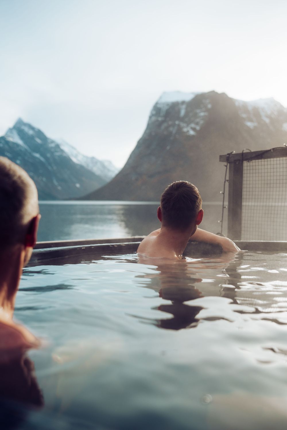 Norwegian fjord and bathtub in Sæbø, Hjørundfjorden, Sunnmøre Norway