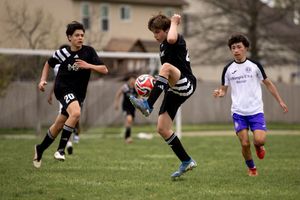 Rugby players dive and compete for possession of the ball during an intense match sequence.