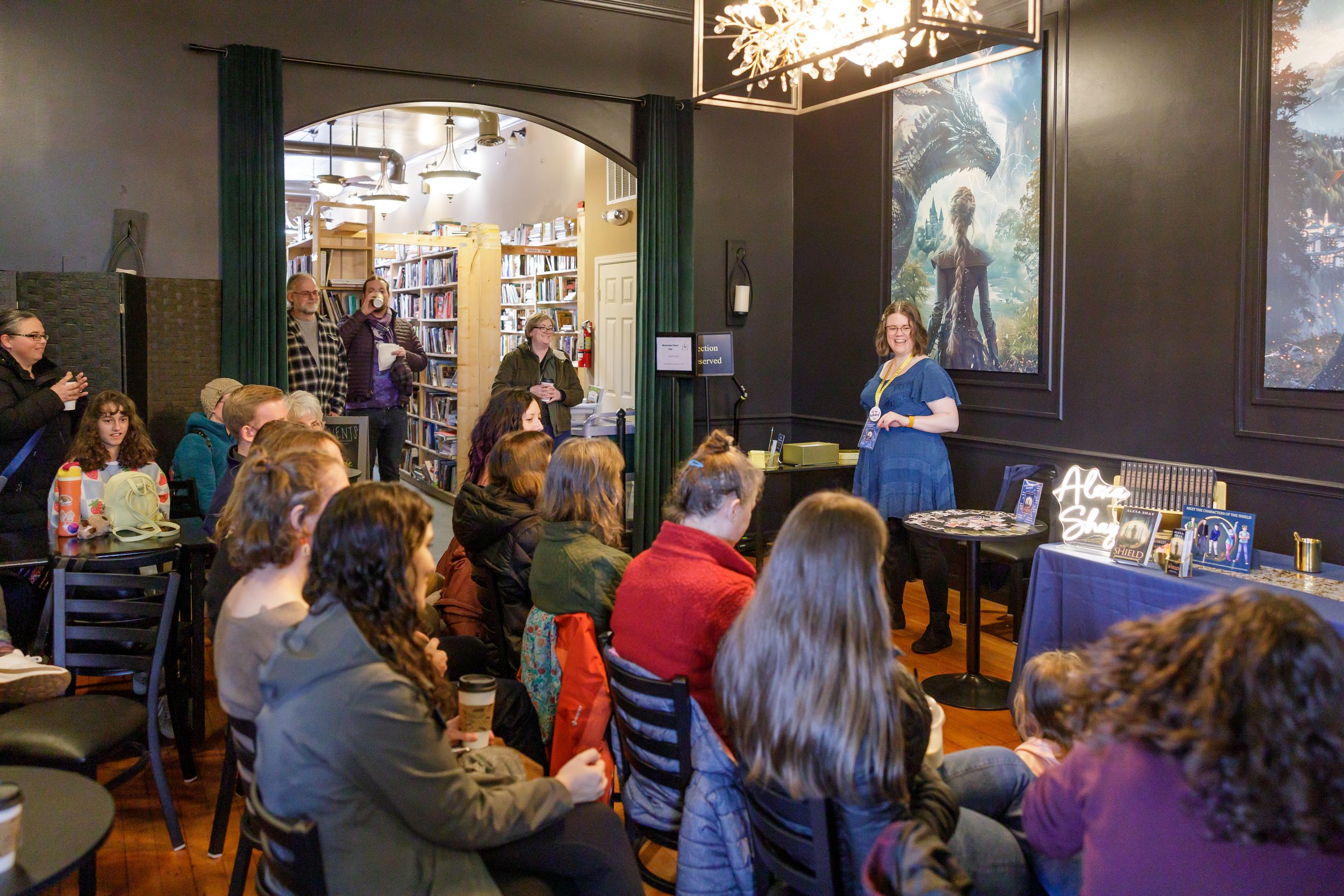 indie book author Alexa Shay author signing event in Seattle, WA bookstore standing in front talking and answering reader questions