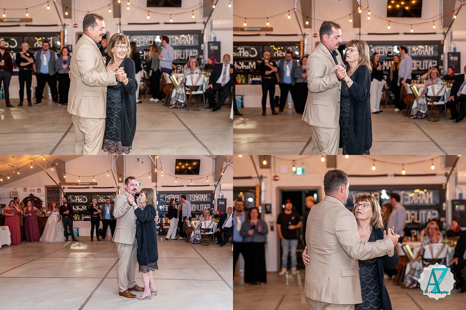 Special dance moments captured during a wedding reception in an elegant indoor venue.