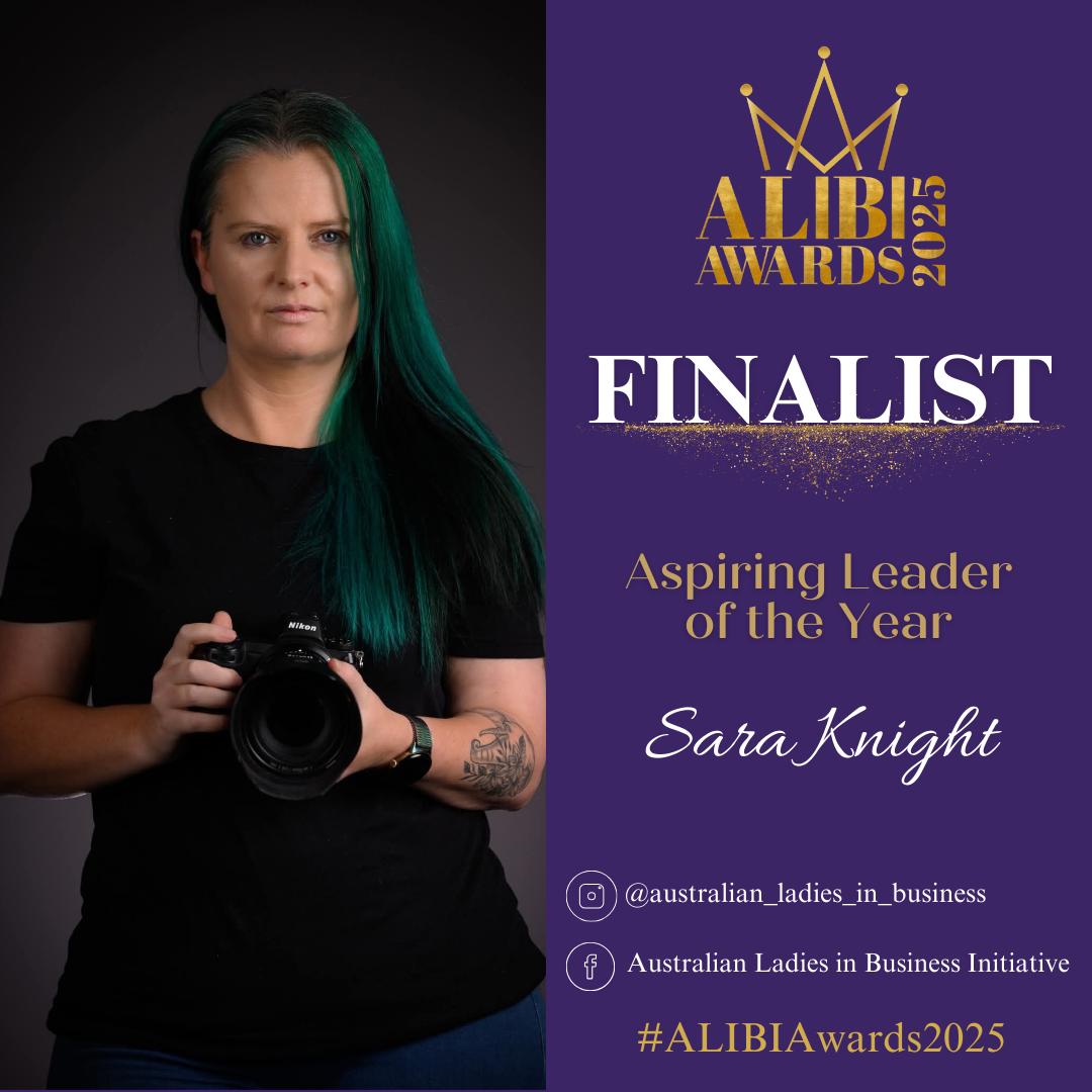 ALIBI Awards finalist badge for Aspiring Leader category with purple and gold crown design.
