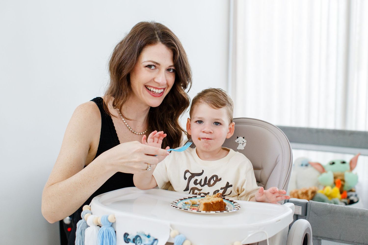 Mother with her two-year-old son on his birthday.