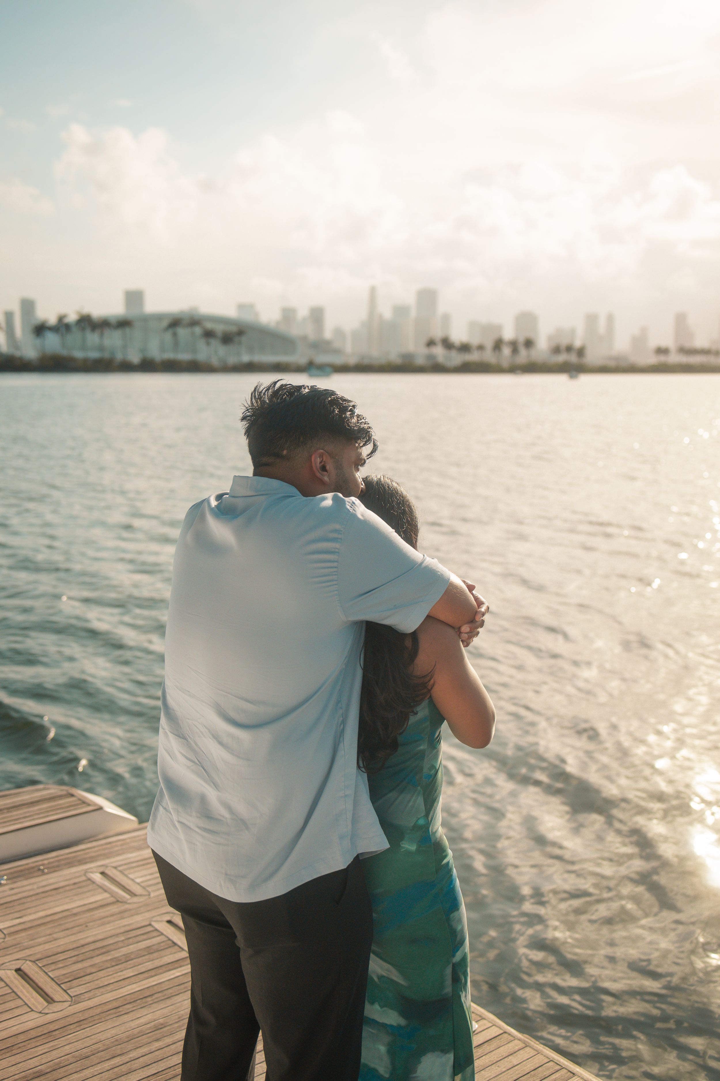 “Cinematic South Florida waterfront engagement portrait, Pinterest-worthy proposal moment styled by MannyPortraits.
