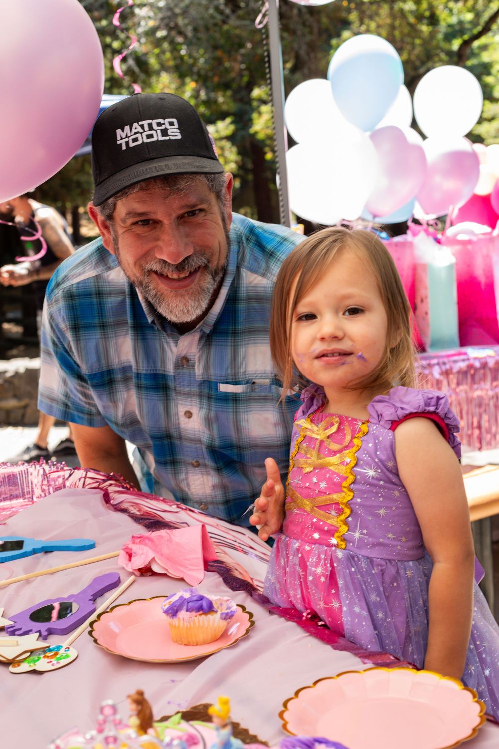 A series of pink-themed party photos showing a birthday celebration with cake and festive decorations.