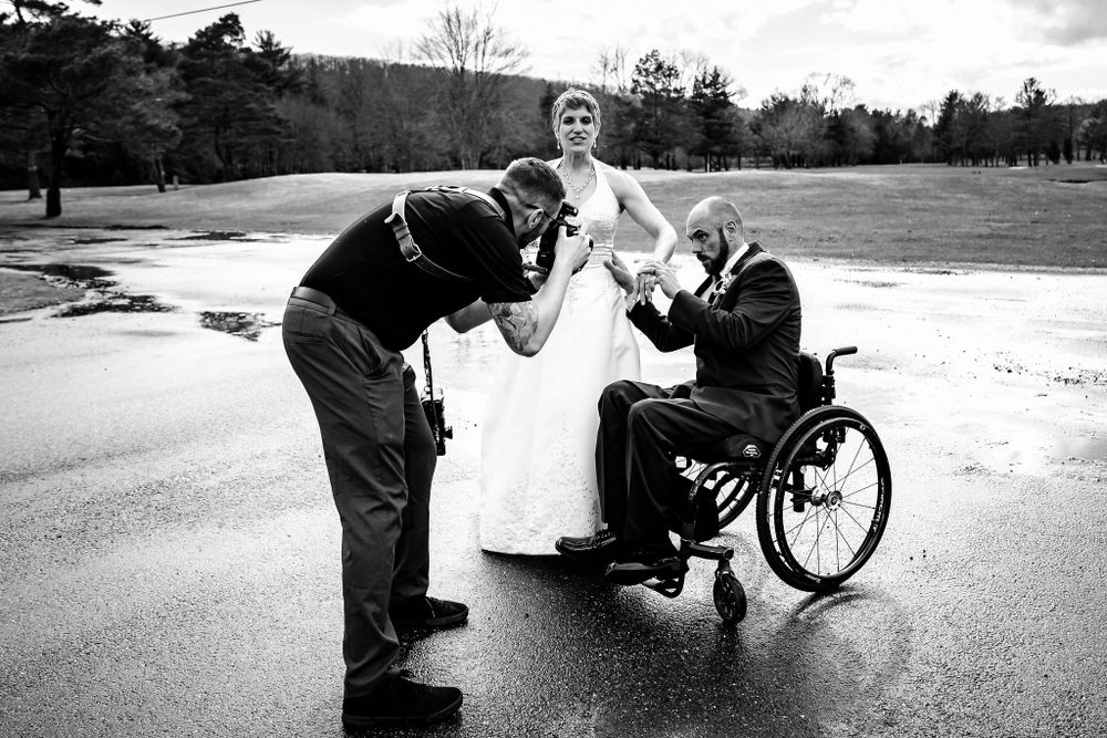 Black and white outdoor wedding photography sequence showing moments in a garden setting.