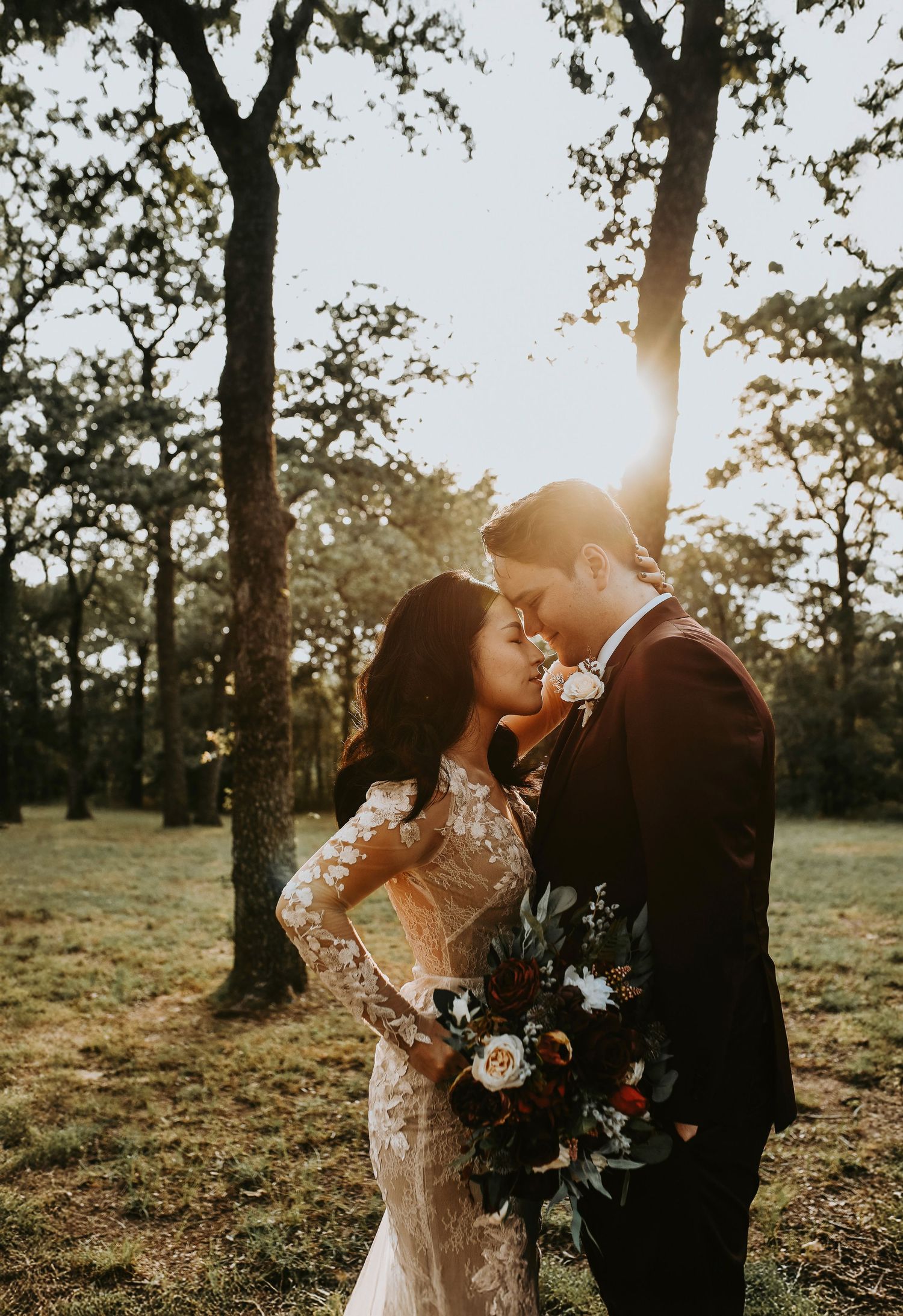 Bride and groom portraits with warm light at Bentley Station in Lake Dallas