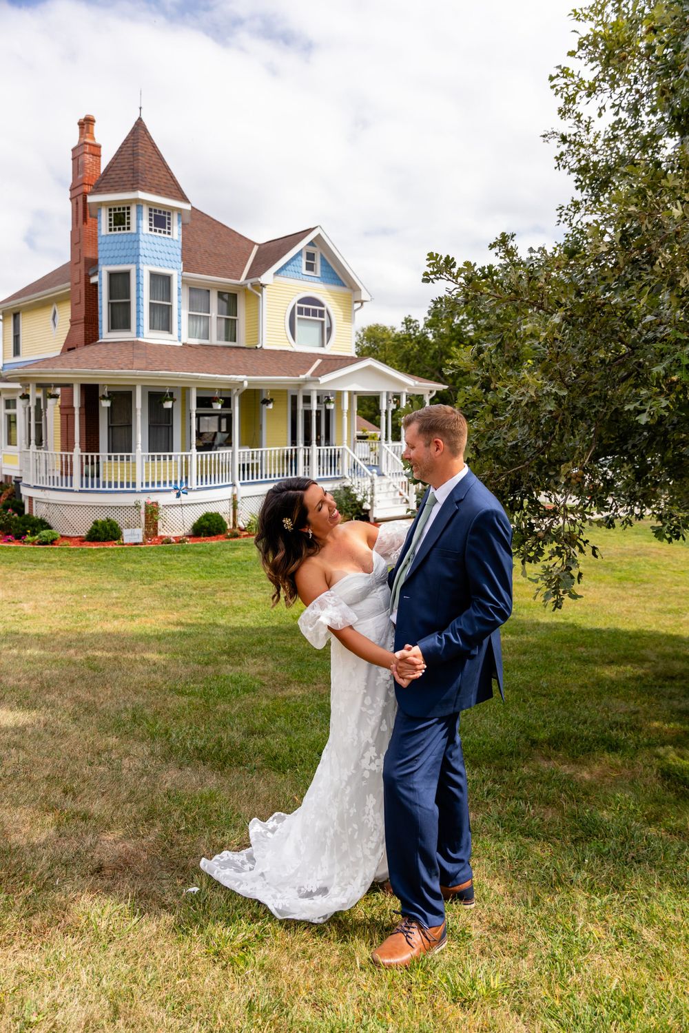 Bride & groom at a beautiful Victorian home backyard wedding in Omaha, Nebraska. - BrightSide Photography