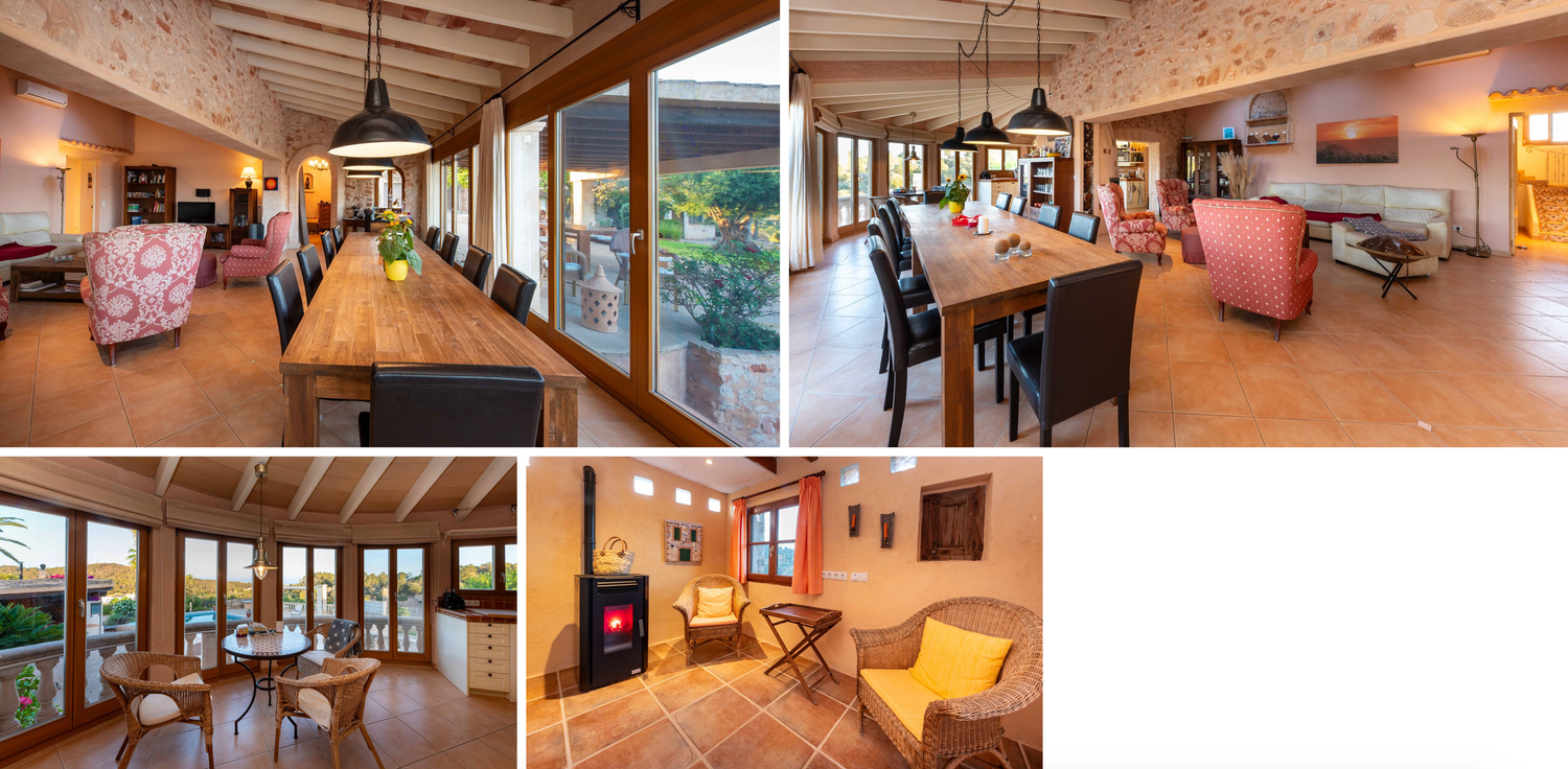 A series of interior home photos showing white walls, wooden doors, and windows in a hallway or room setting.
