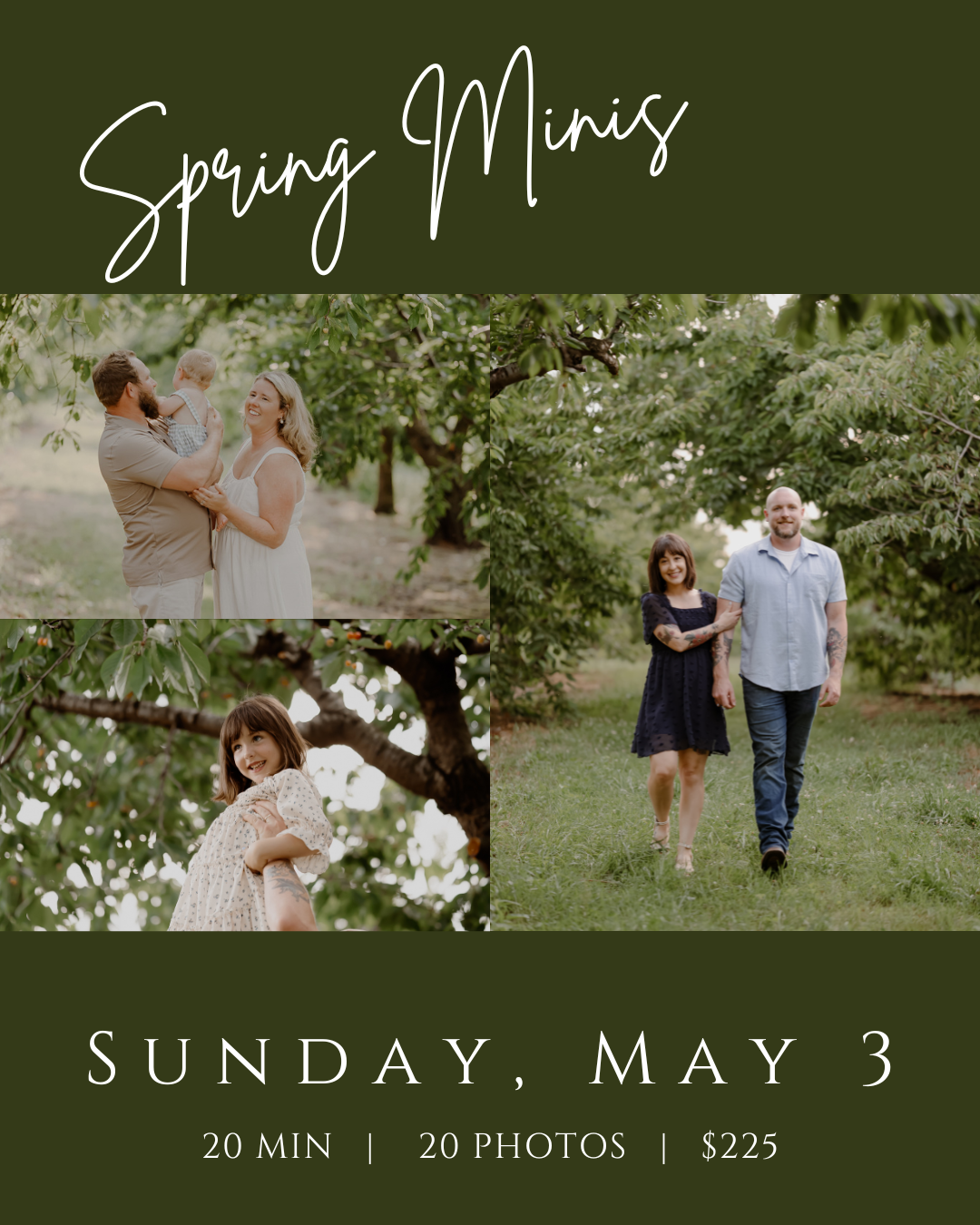 Photography trial sessions pricing menu with vintage signage design showing basic packages and rates in warm peach tones.
