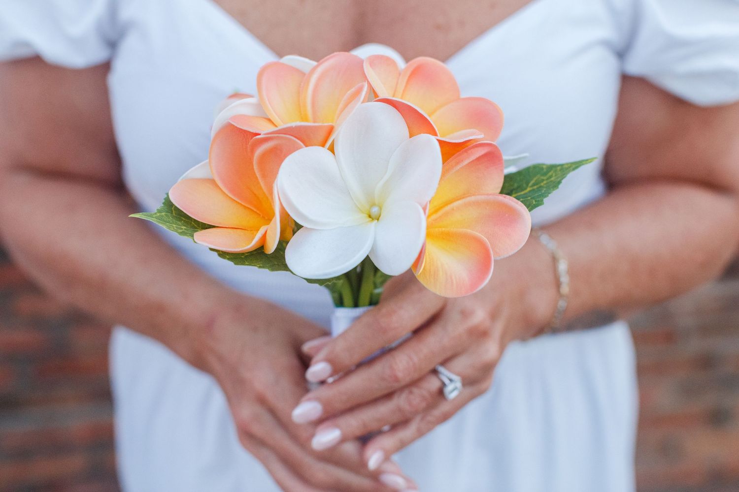 Bride with her bouquet. Castillo San Cristóbal in Old San Juan, Puerto Rico.