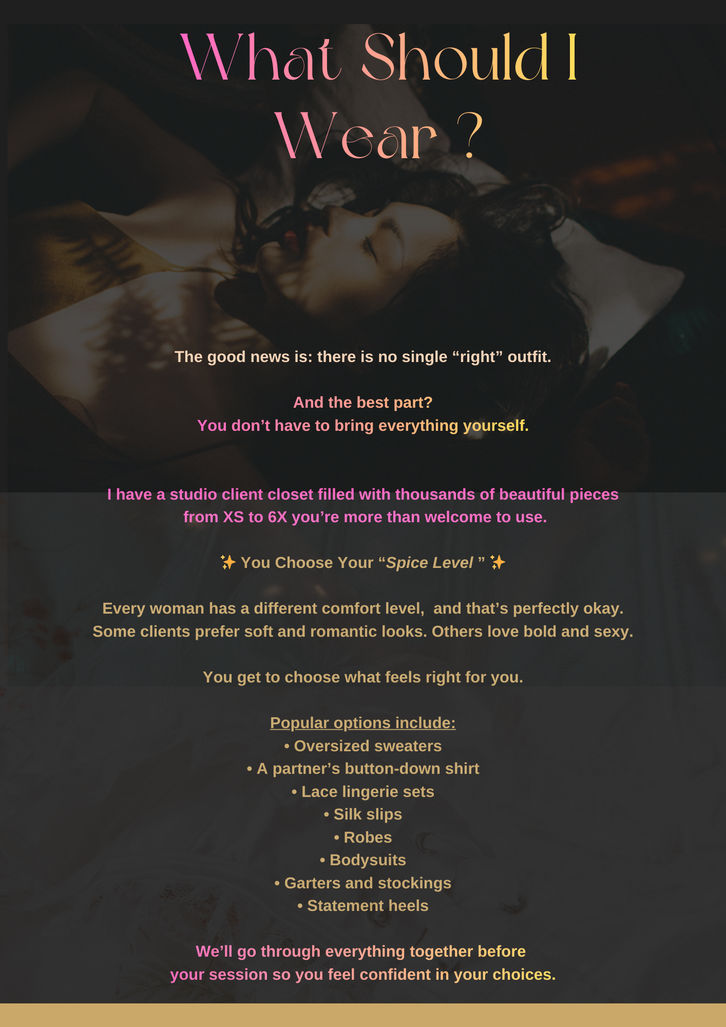Professional photography studio website design showcasing elegant branding and empowering messages for boudoir sessions.