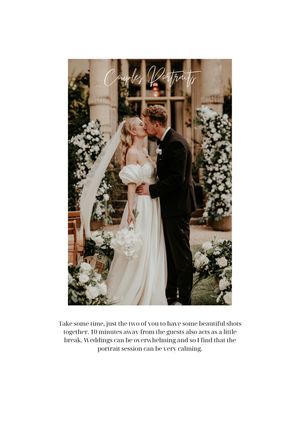 A romantic wedding couple shares intimate moments in a garden setting with white floral decorations.