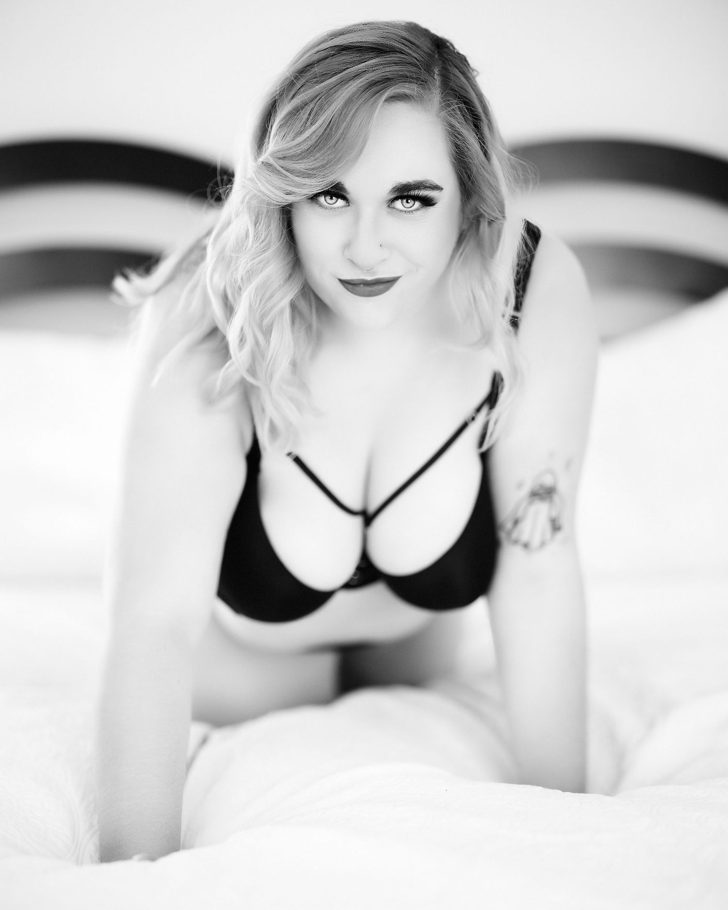 David G Holt Photography - High key black and white boudoir portraits with soft focus and intimate styling.