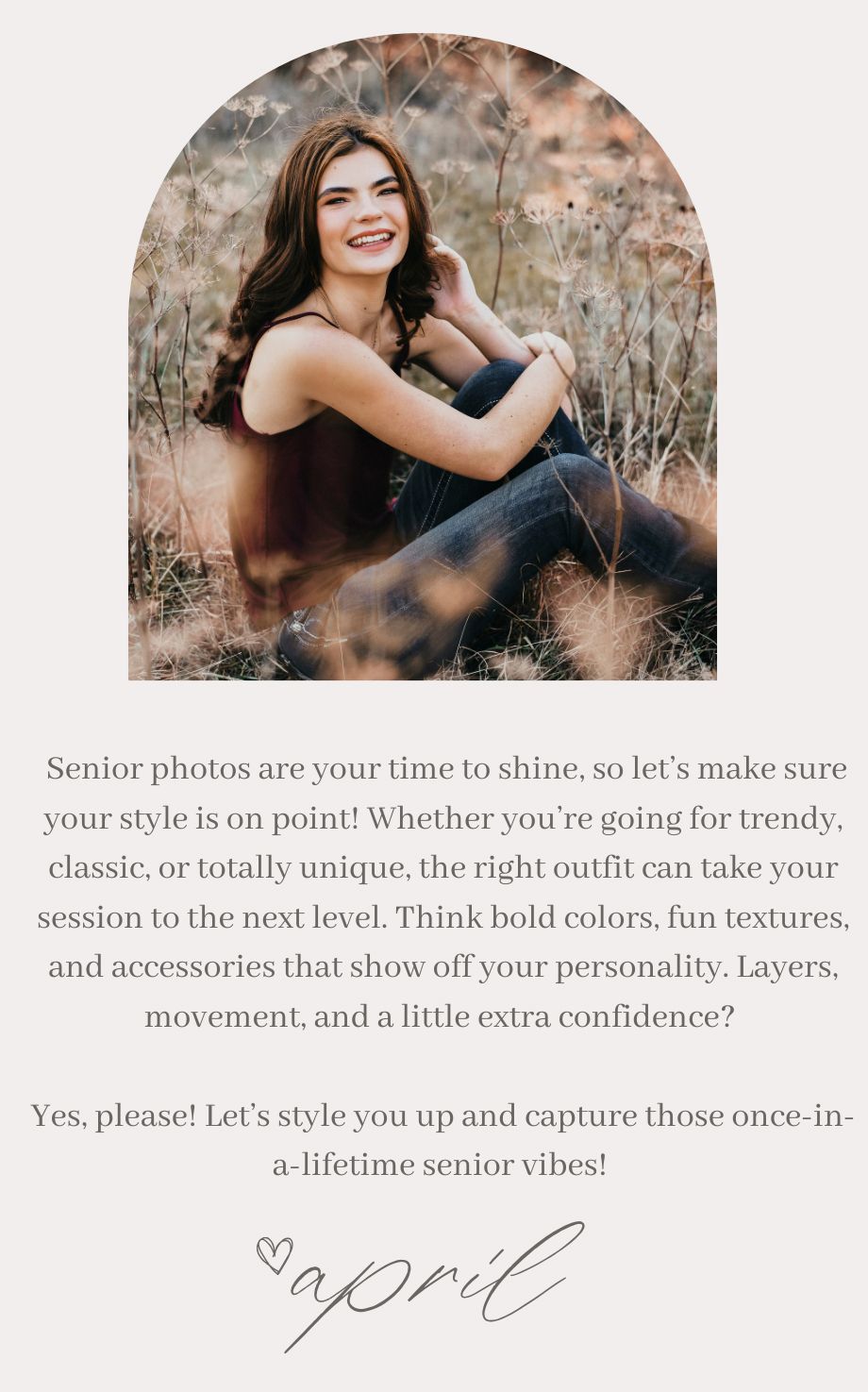 Outdoor senior girl photography session with candid movement
