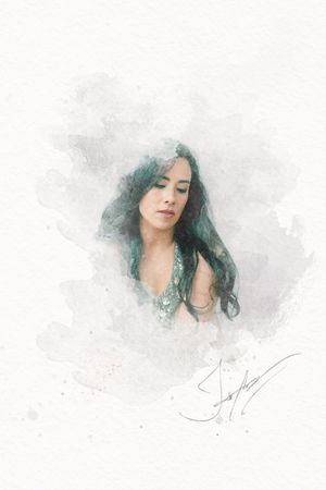 Artistic watercolor portrait study showing ethereal feminine figures with teal-tinted hair against a misty white background.