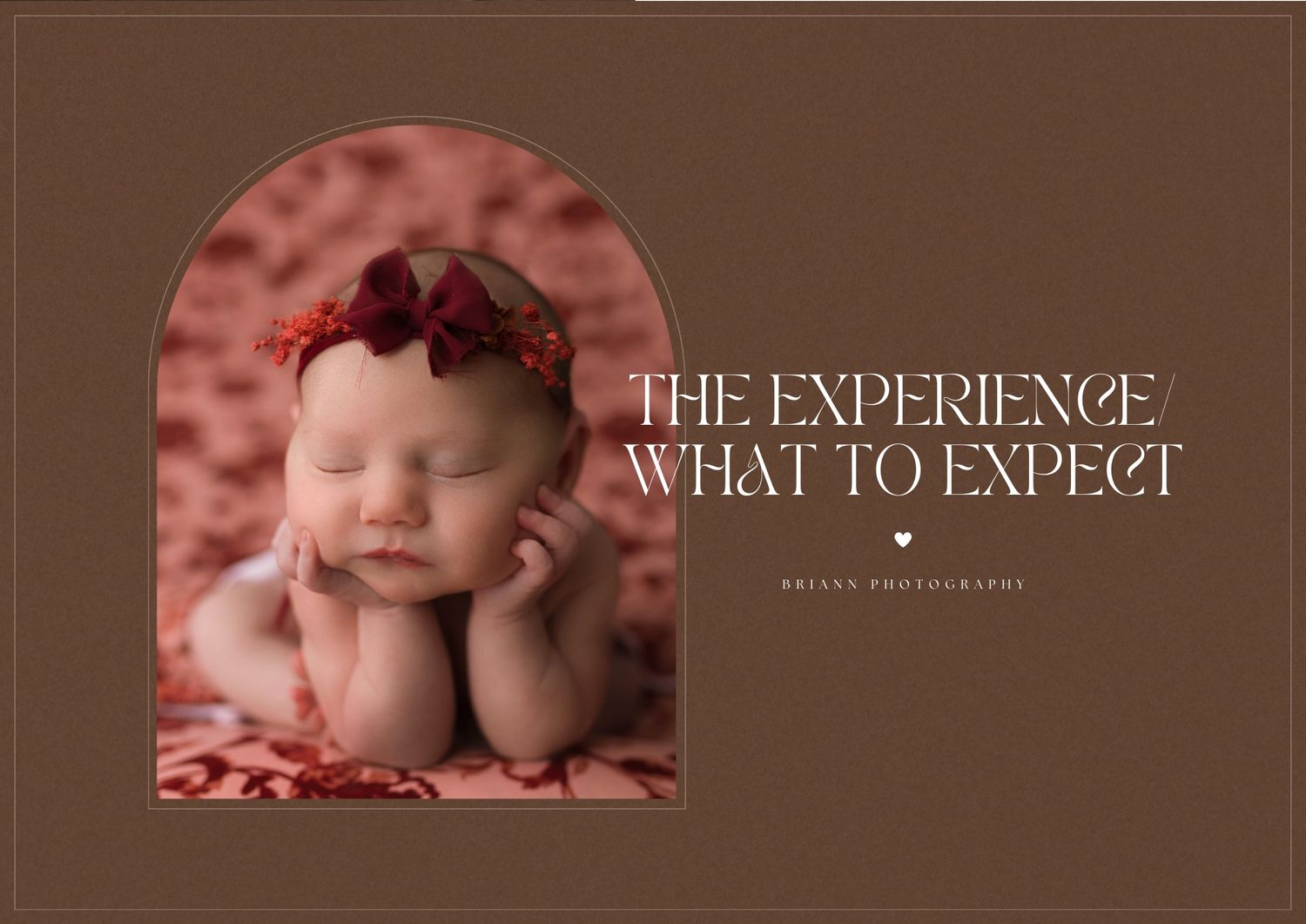 Photography marketing page with red floral theme and 'The Experience' text.
