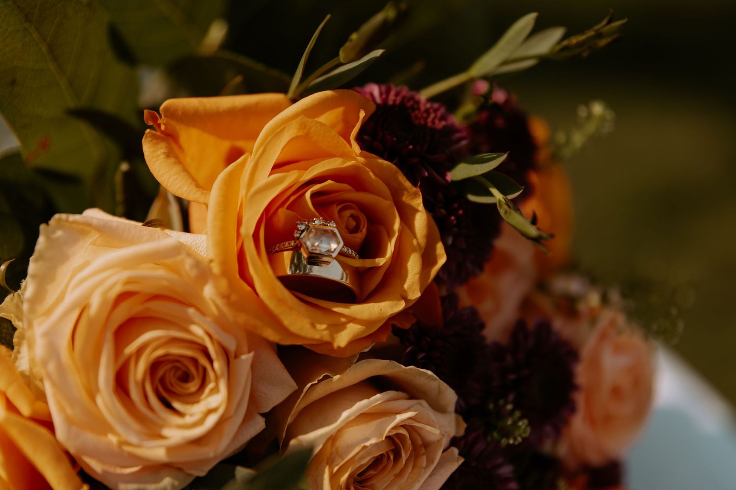 A dreamy, sepia-toned photograph of delicate cream roses and berries in soft focus lighting.