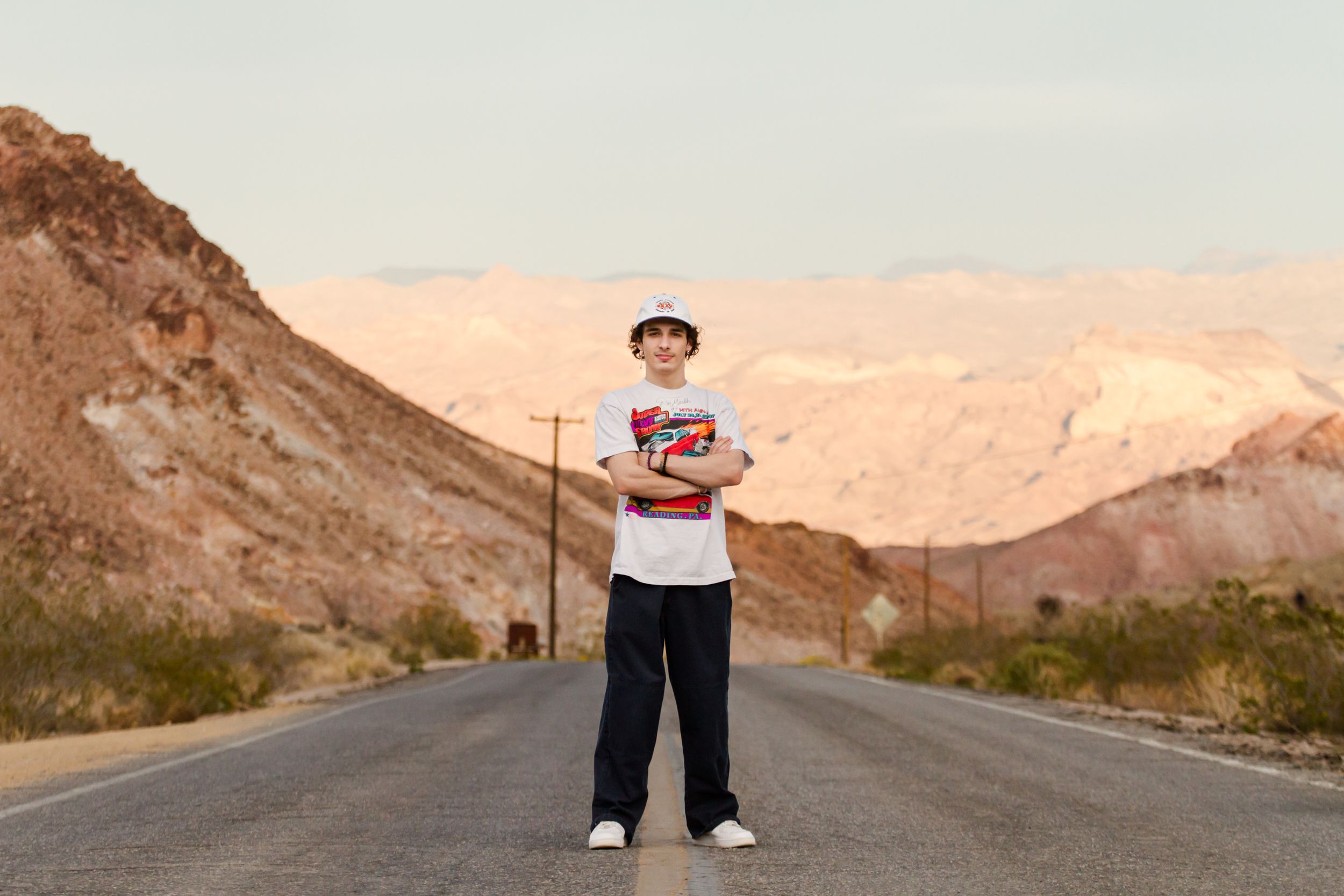 Teen boy in desert, senior portrait