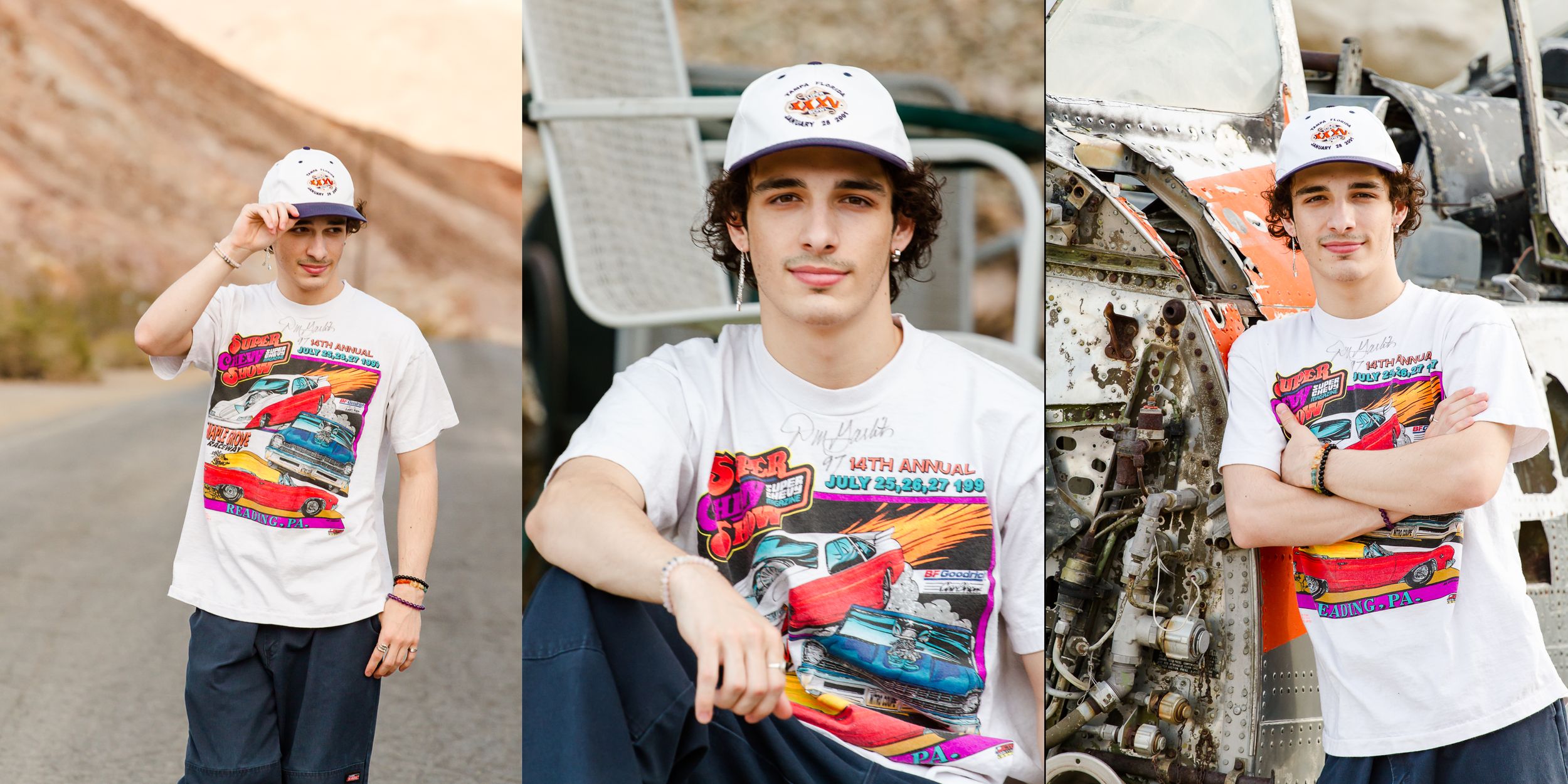 Senior portrait of teen boy in the desert. Nelson ghost town.