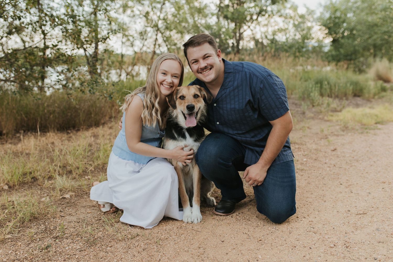 Family photo with hound dog.