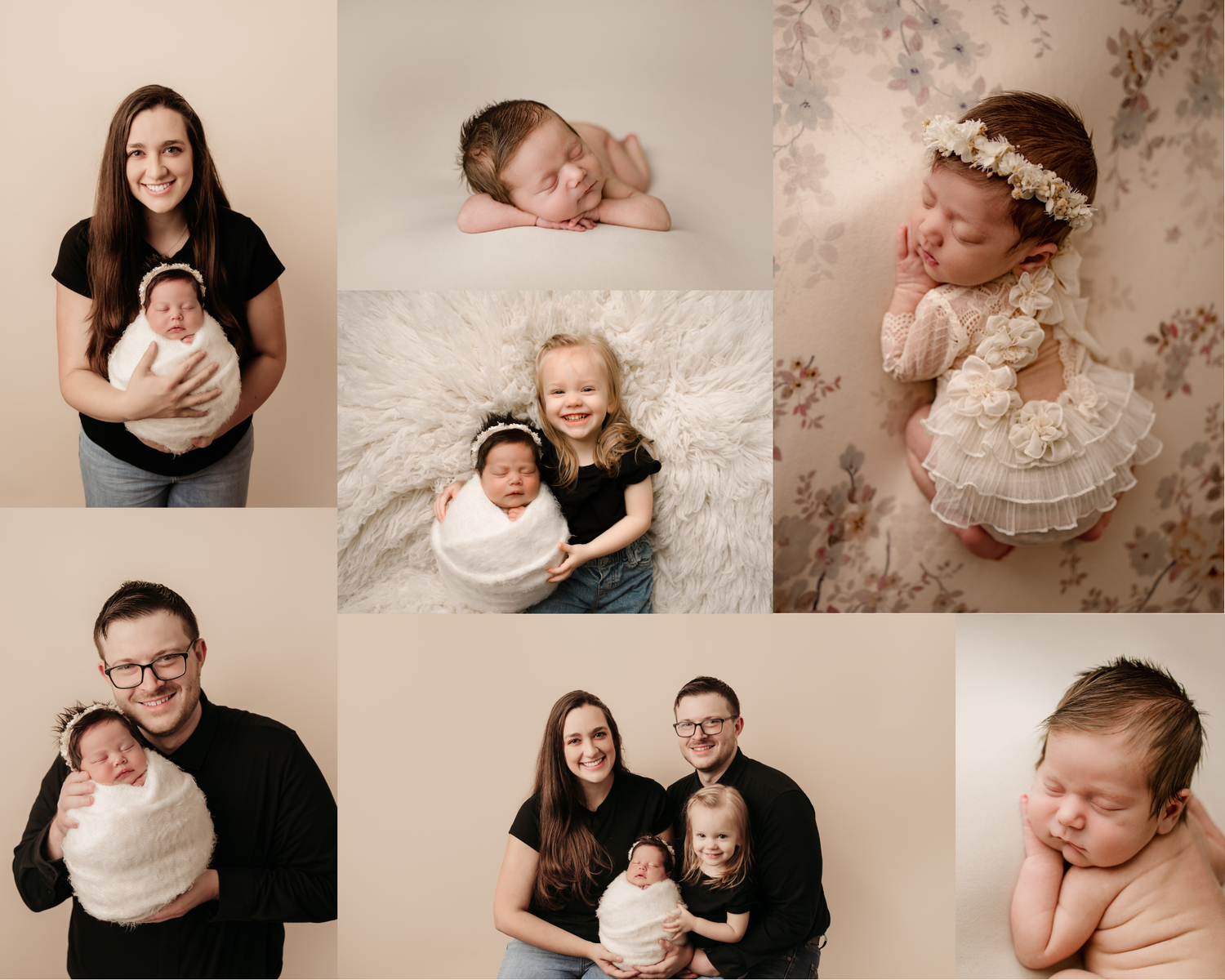Luxury newborn and family photography session in Magnolia TX featuring posed newborn portraits with parents and siblings in timeless studio