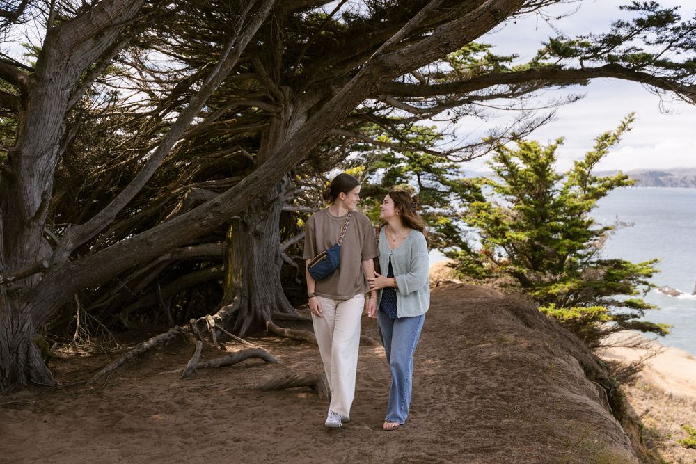 Lesbian couple engagement photos at Lands End San Francisco