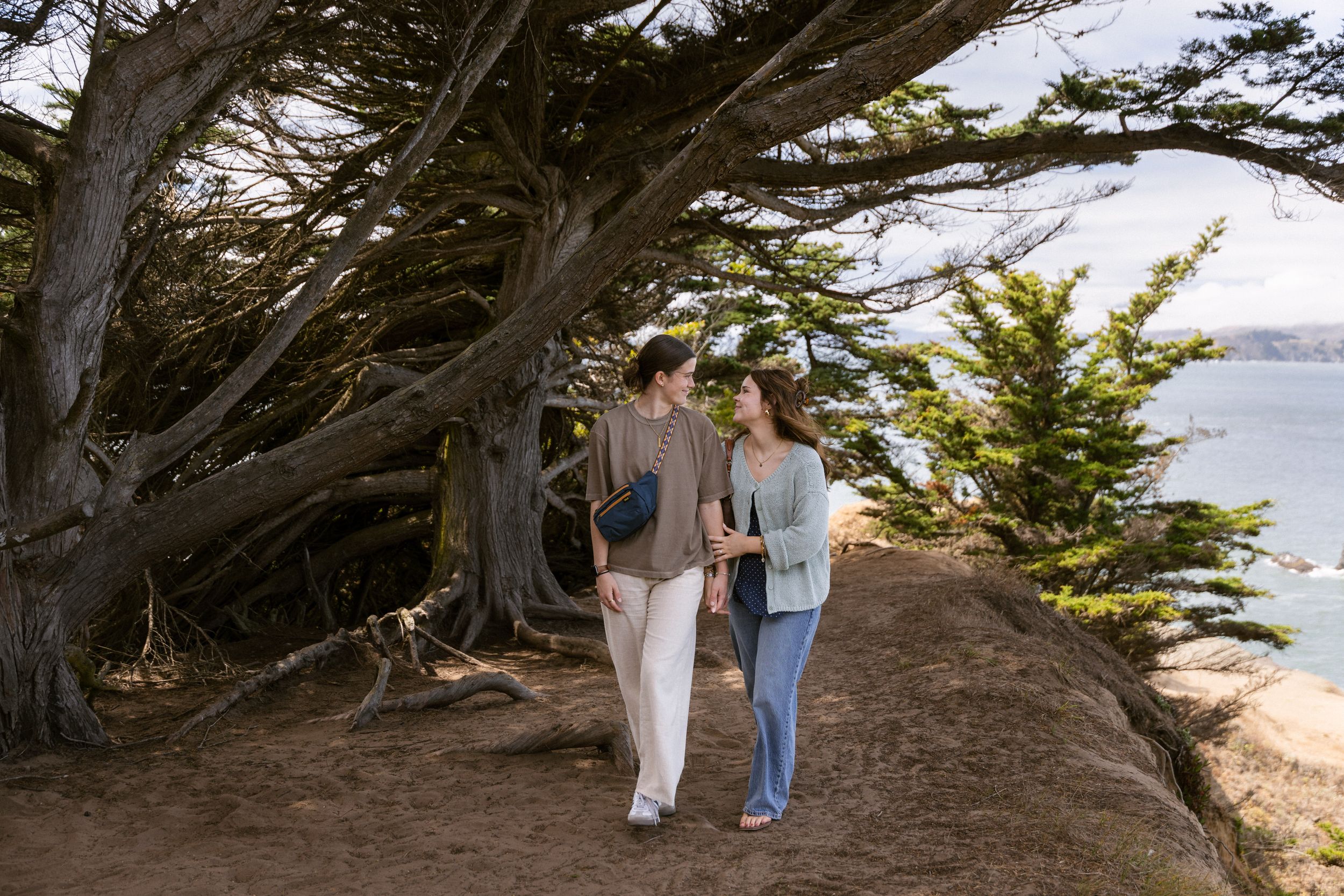 Lesbian couple engagement photos at Lands End San Francisco