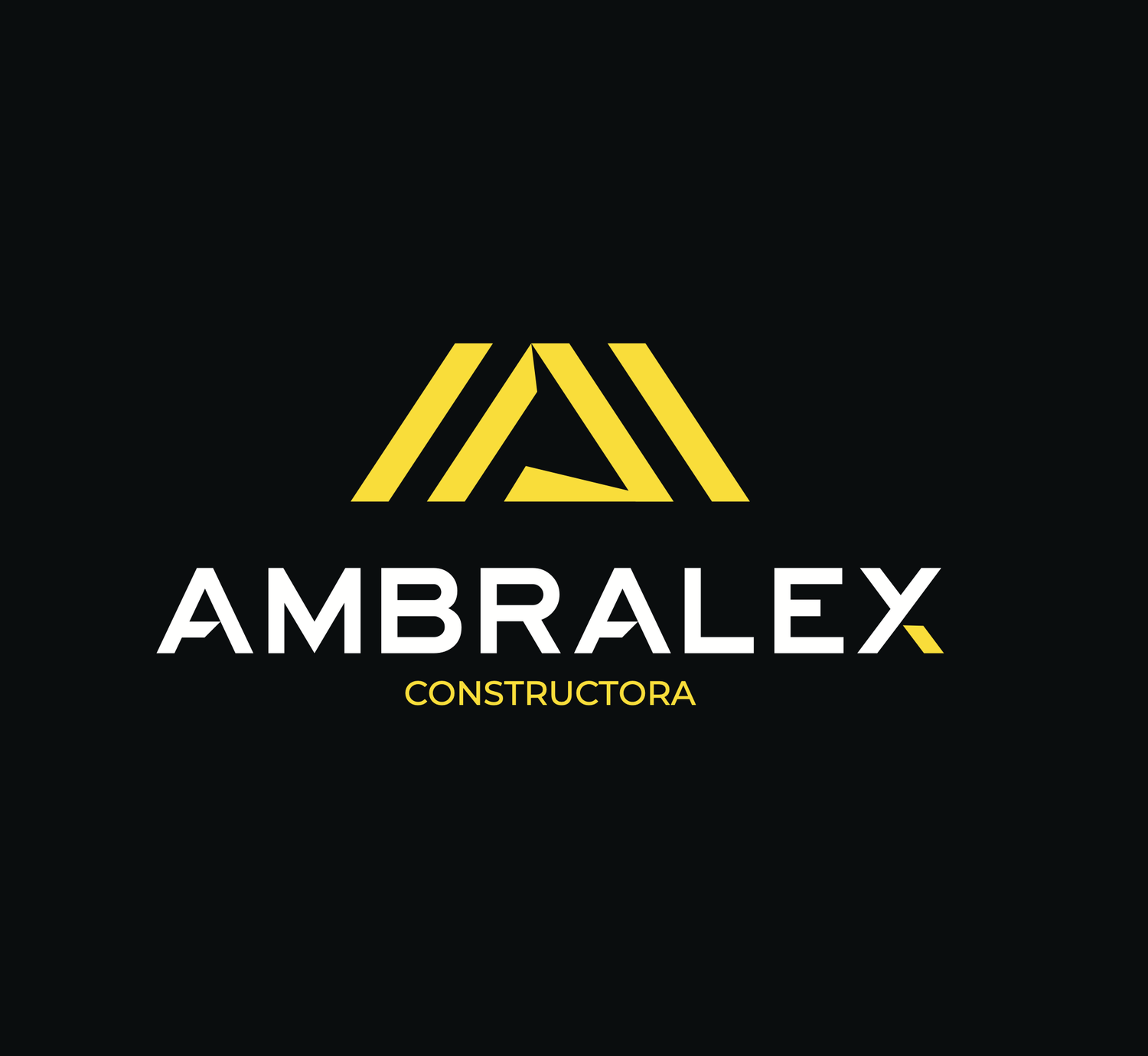 AMBRALEX Constructora bold black and yellow construction company logo on dark background.