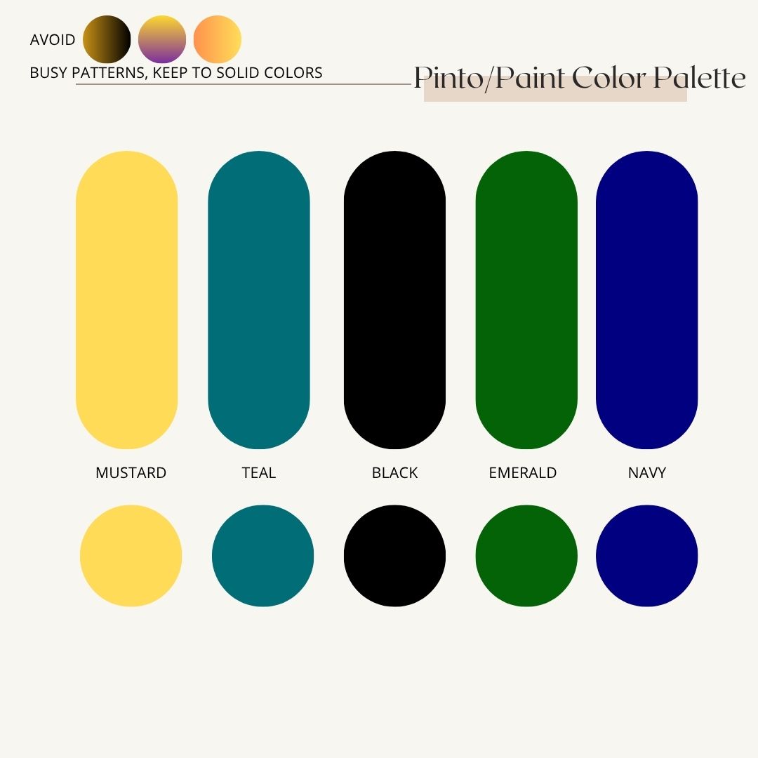 Modern color palette featuring yellow, teal, black, emerald green and navy blue arranged in repeating oval patterns.