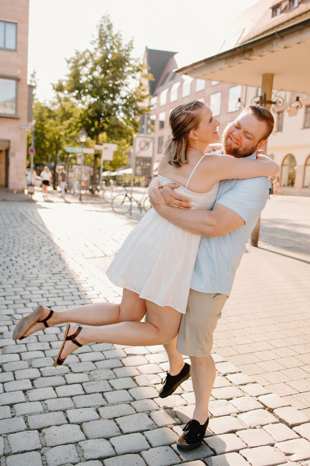 Documentary family photographer capturing moments in Nuremberg Old Town Germany Hauptmarkt