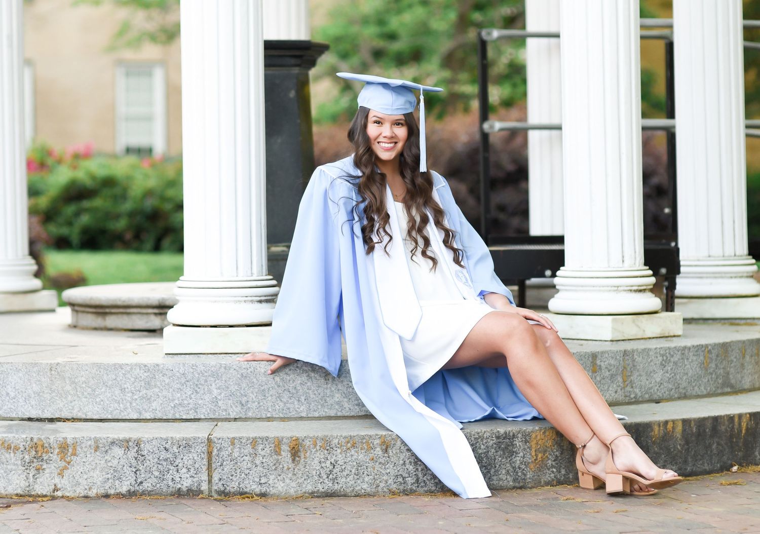 UNC girl graduate senior cap and gown then old well