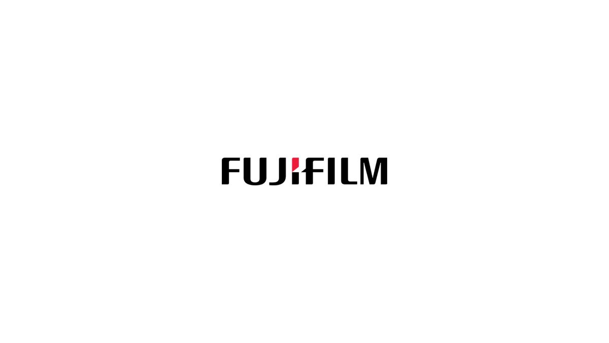 Fujifilm company logo in black text with minimalist design.