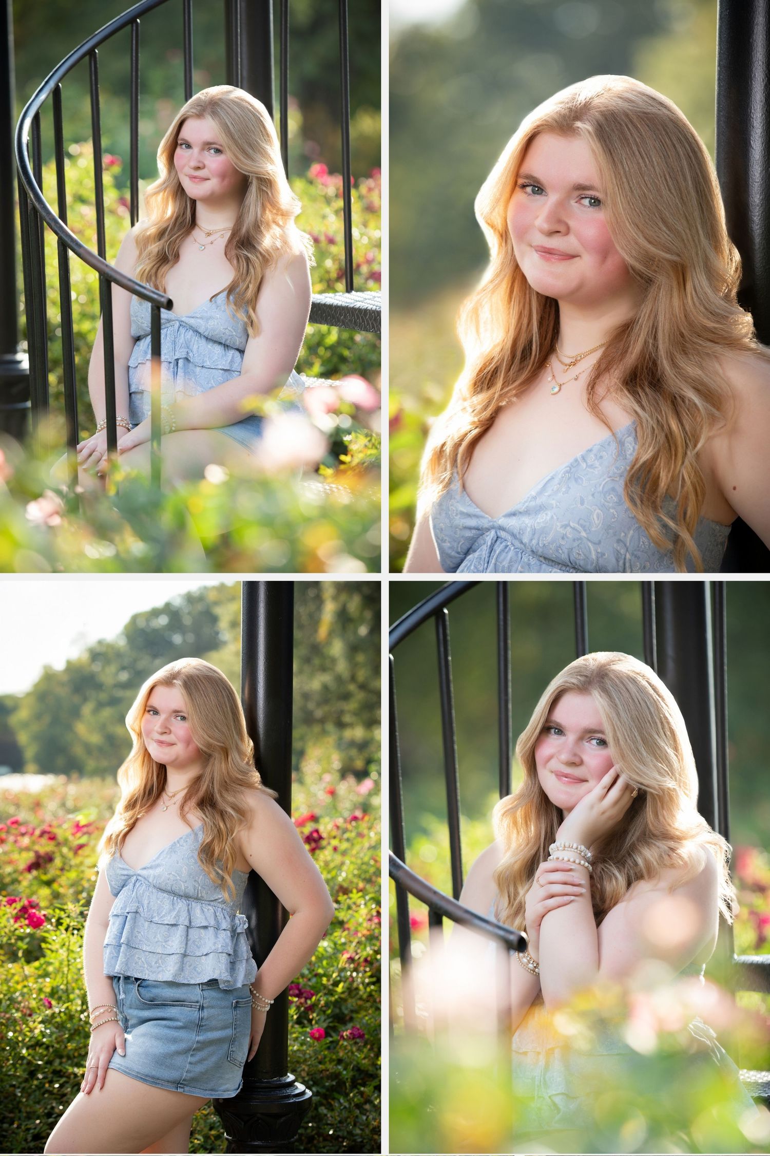 Olentangy senior portraits at Park of Roses in Columbus Ohio with soft light, flowers, and timeless garden senior photos.