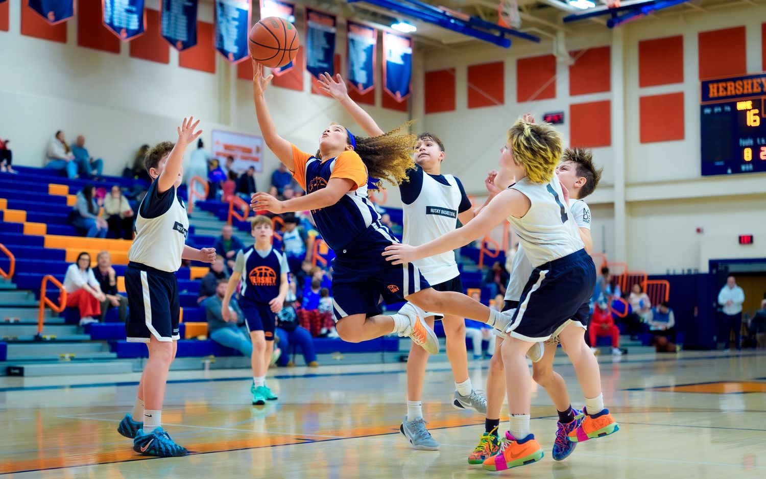 Hershey 6th-grade boys players battling for a rebound, Chocolatetown Tournament, by Deanna Fox, SportsFox Photography based in Hershey PA