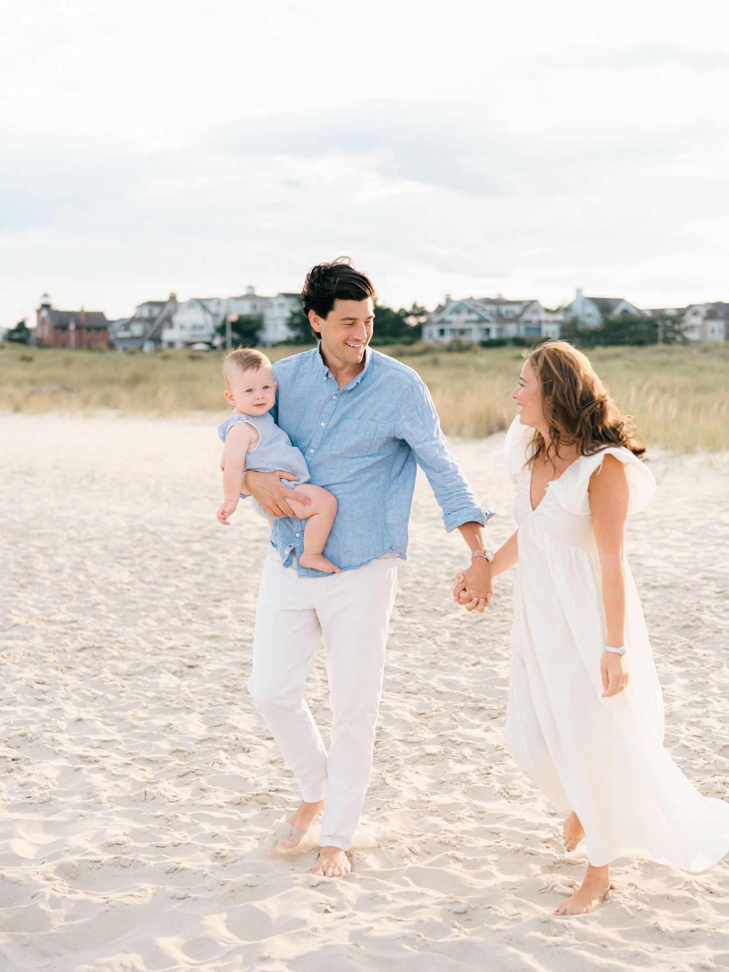 Spring Lake NJ beach photography session near the dunes at golden hour sunset.