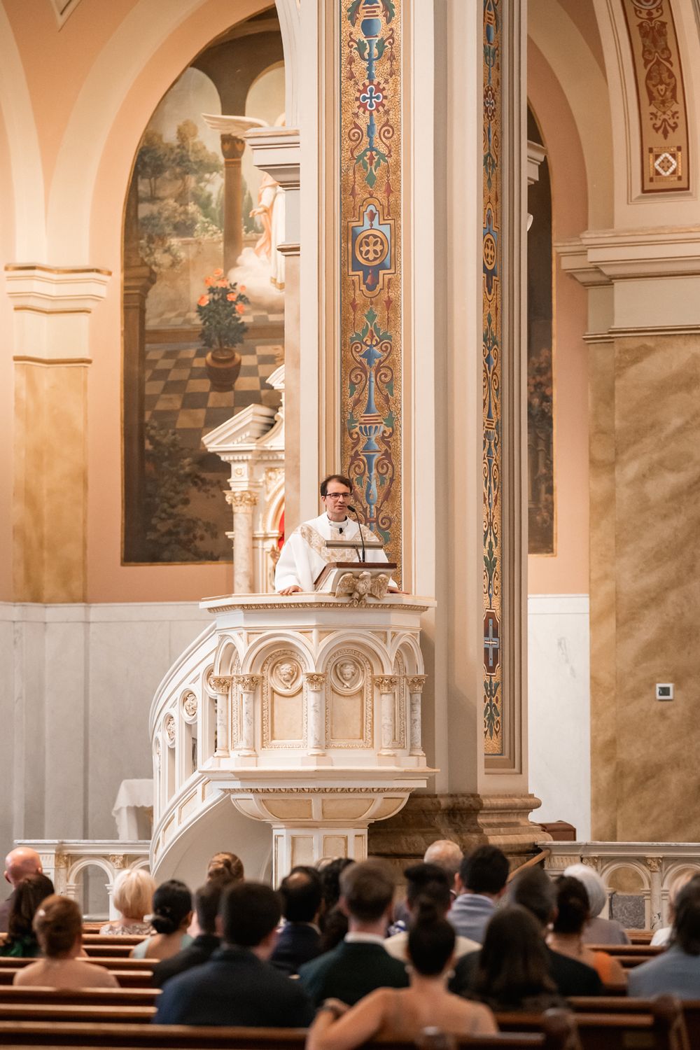 Catholic wedding ceremony at St. Mary's of the Angels church in Chicago, Illinois.