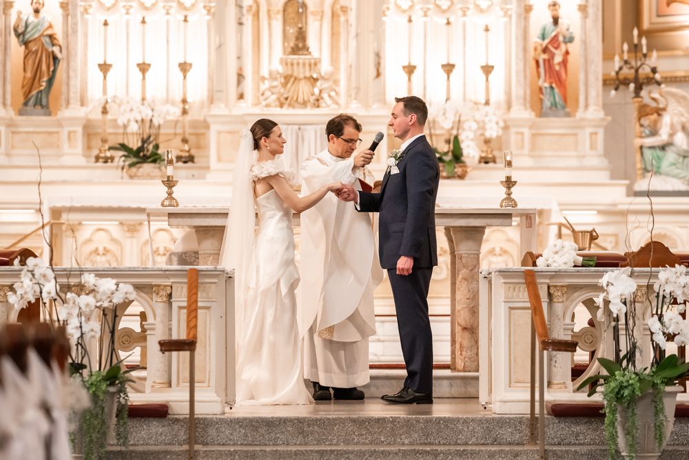 Catholic wedding ceremony at St. Mary's of the Angels church in Chicago, Illinois.