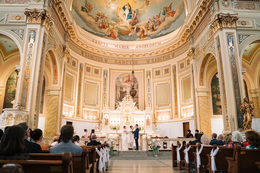 Catholic wedding ceremony at St. Mary's of the Angels church in Chicago, Illinois.